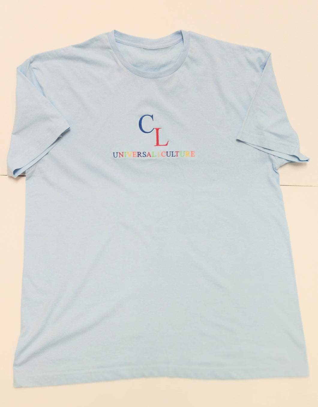 Universal skyblue cutlifeapparel multi colored lettering Tshirt size S